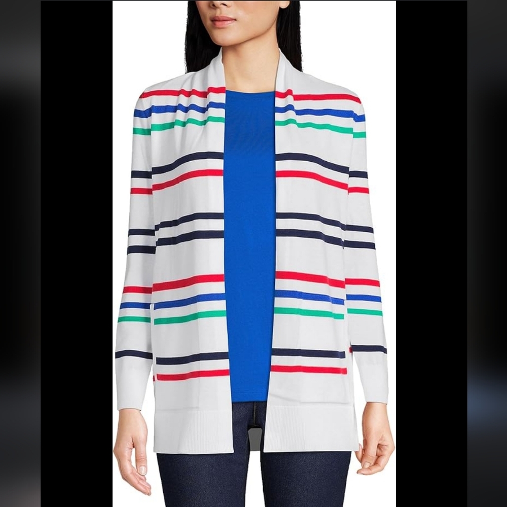 Women's Lands' End Carnigan Striped Sweater Size M